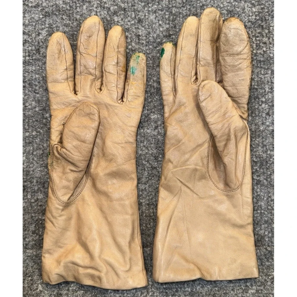 Women's Tan Leather Cashmere Lined Gloves Size 7.5 ARIS